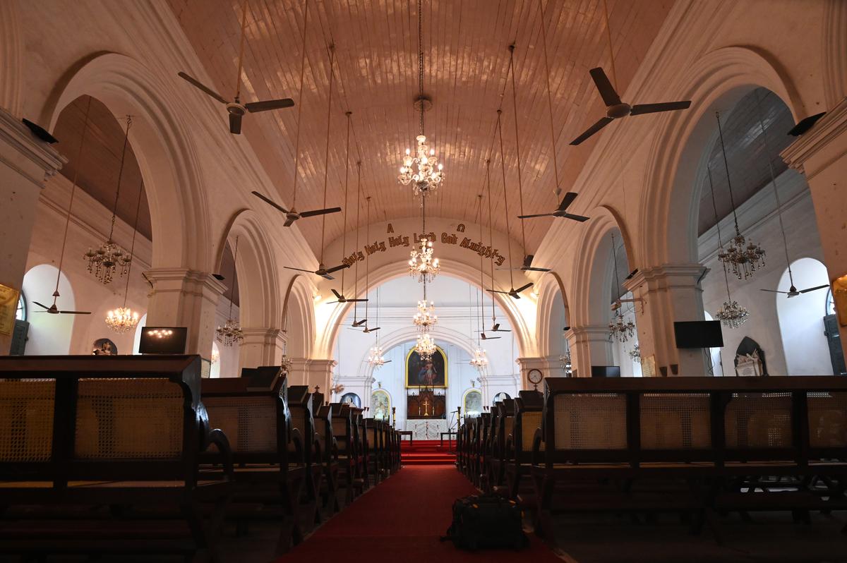 The main aisle of St Thomas Garrison Church