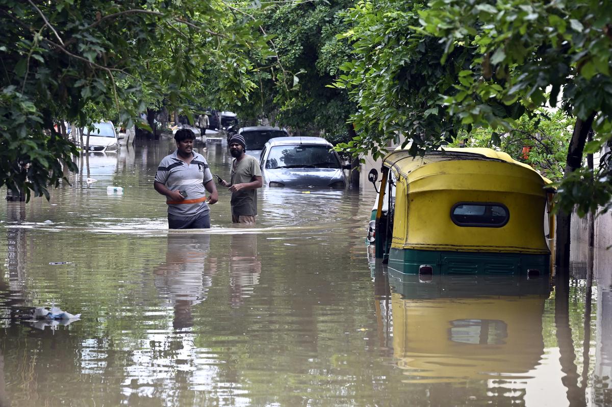 Sri Sai's layout was flooded after a night of rain in Bangalore on Monday.