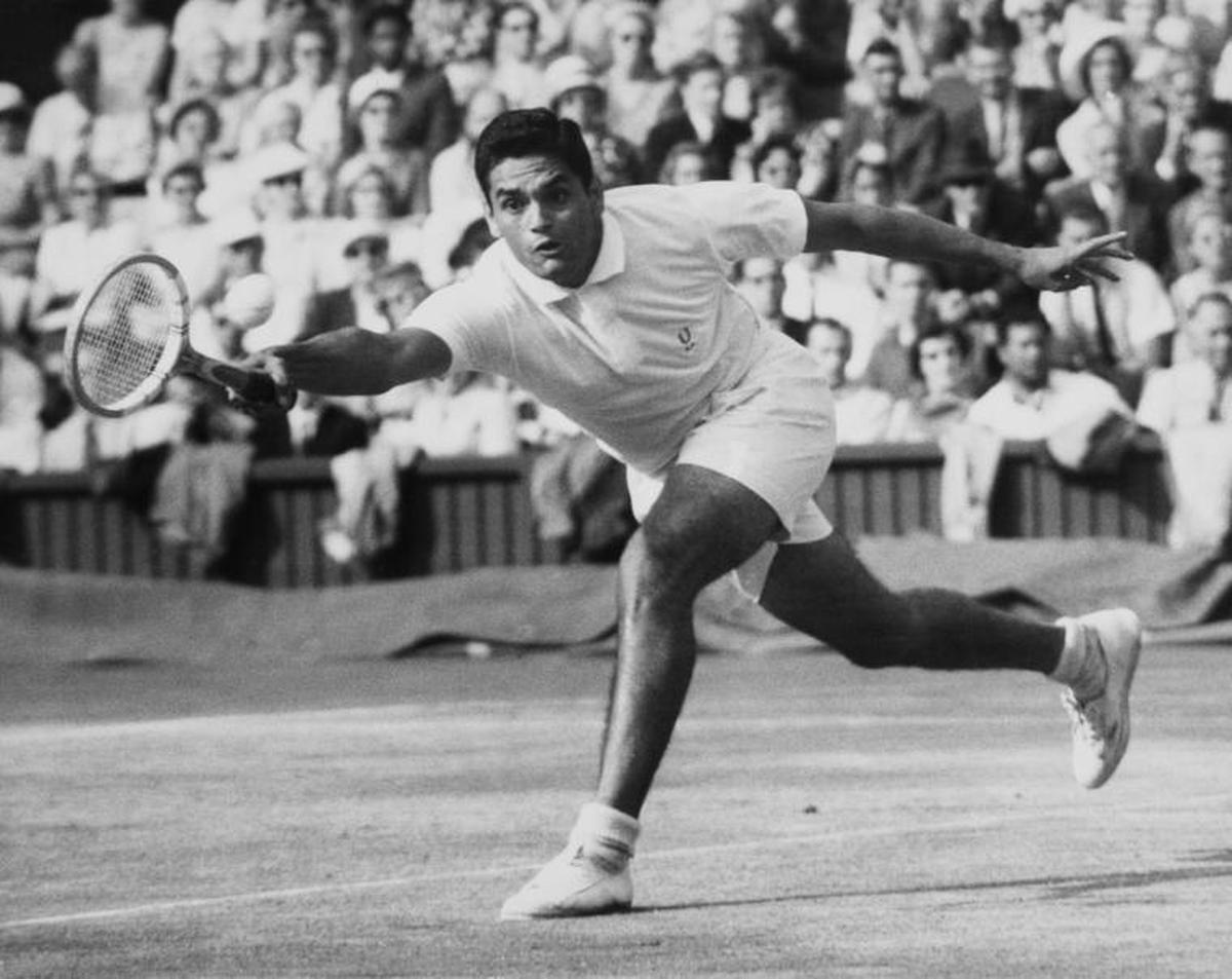 Ramanathan Krishnan during a match at Wimbledon in the 1960s