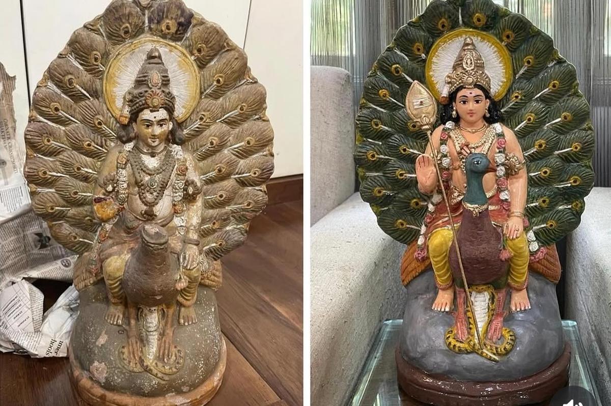 Murugan kolu doll before and after restoration. 
