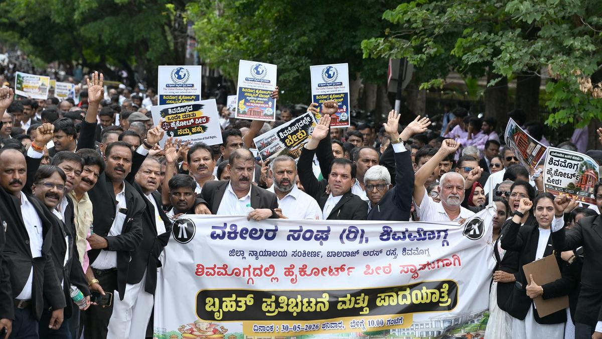 Hundreds take out march in Shivamogga for High Court Bench