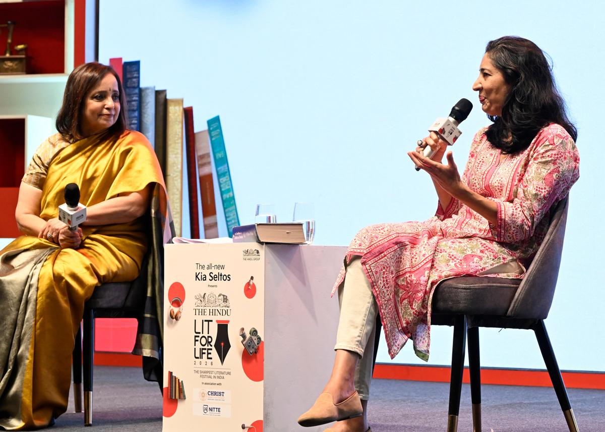Author Kiran Desai (right) in conversation with The Hindu Group Chairperson Nirmala Lakshman at The Hindu Lit For Life held in Chennai.
