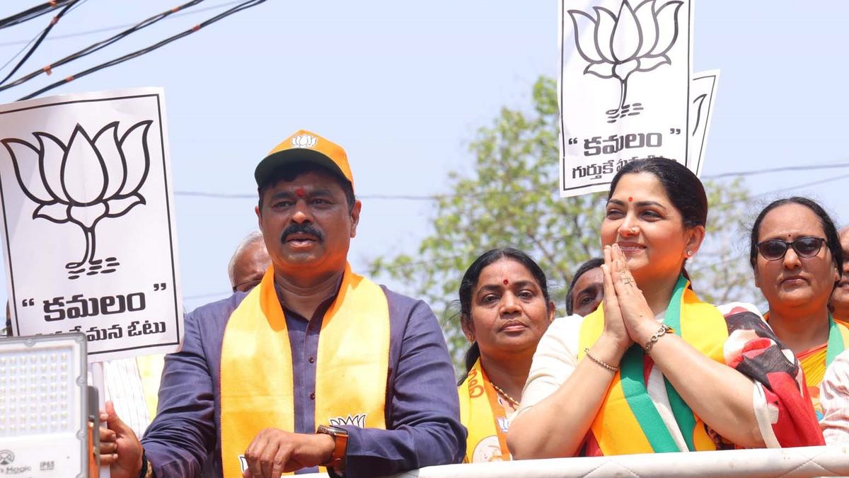 BJP leader Khushbu takes part in roadshow in Anakapalli