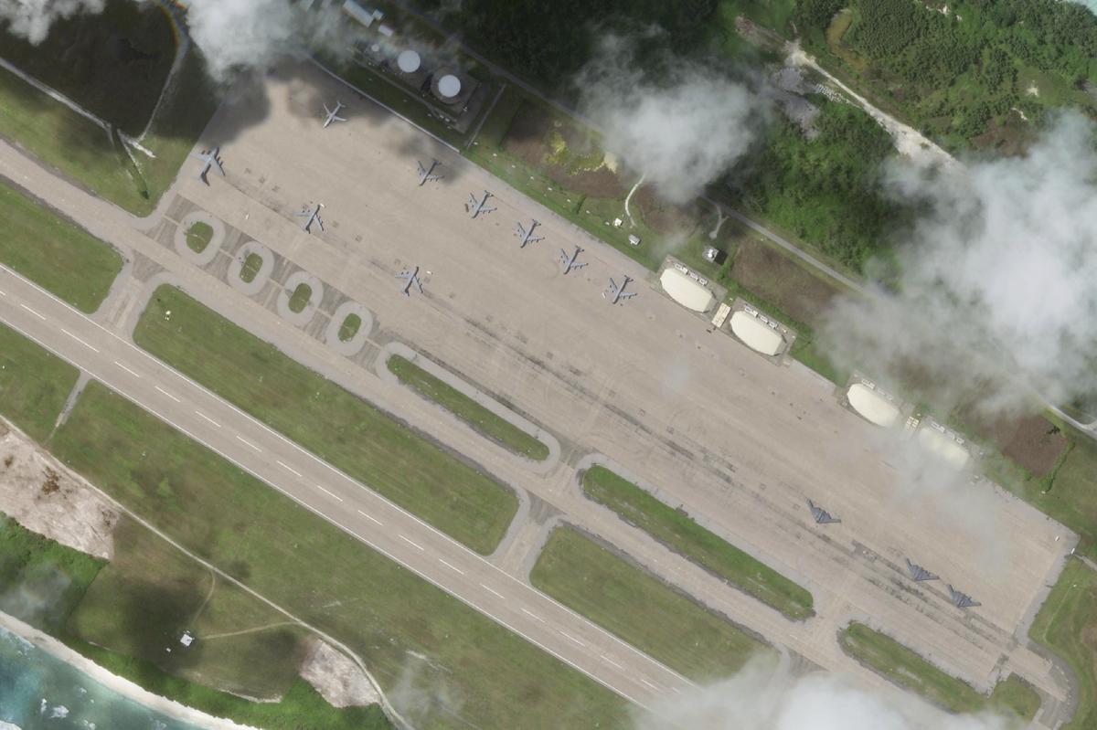 This satellite photo from Planet Labs PBC shows B-2 stealth bombers, right side, parked at Camp Thunder Cove in Diego Garcia on Wednesday, March 26, 2025, as a U.S. airstrike campaign continues against Yemen’s Houthi rebels. This satellite photo from Planet Labs PBC shows B-2 stealth bombers, right side, parked at Camp Thunder Cove in Diego Garcia on Wednesday, March 26, 2025, as a U.S. airstrike campaign continues against Yemen’s Houthi rebels.