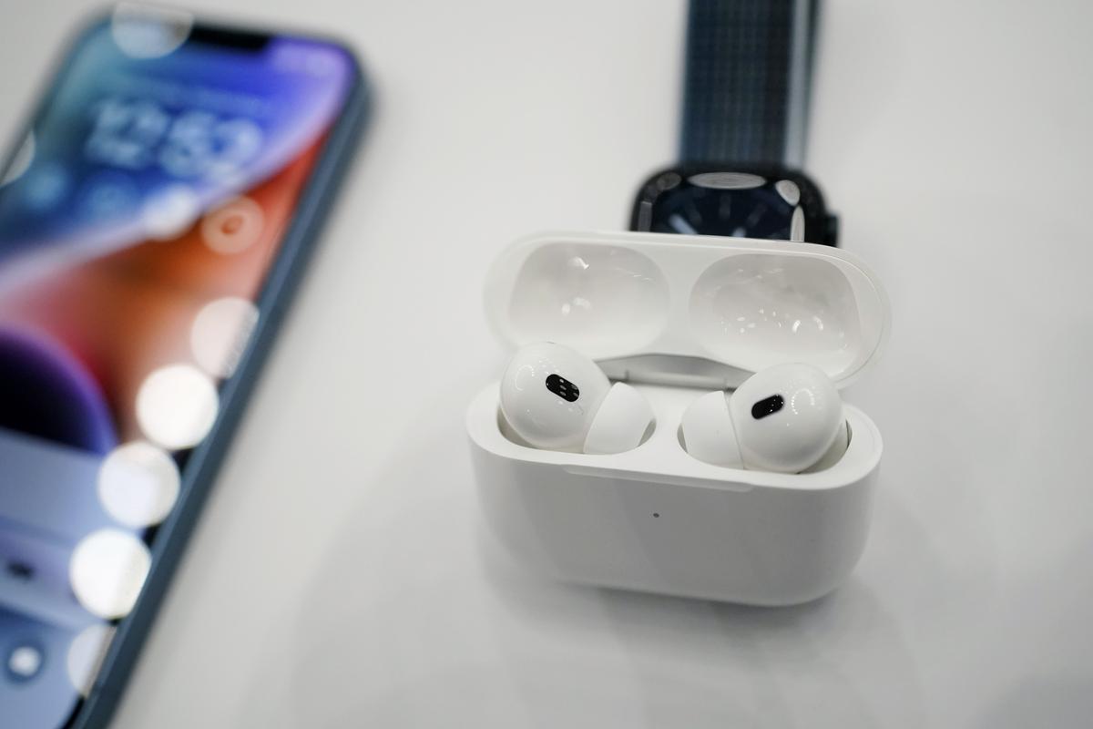 New second-generation AirPods Pro are on display at an Apple event on the campus of Apple’s headquarters in Cupertino, California, U.S. on September 7, 2022.