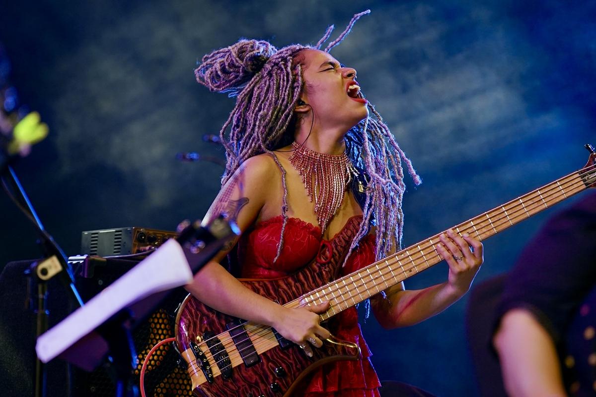 Bassist Mohini Dey performs as part of ‘Three Divas’ at SAF 2024.                               