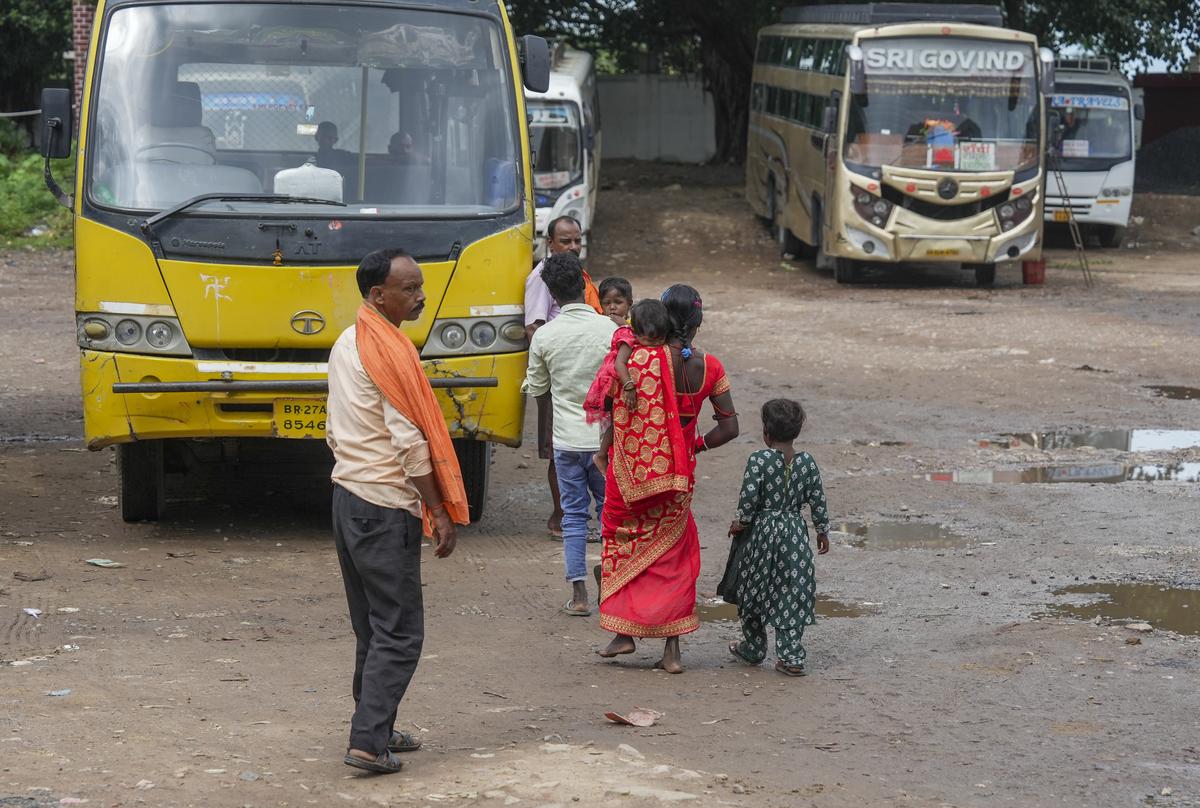 People stranded at a bus stand after BJP supporters called for ‘Bihar bandh’ in Rajgir on September 4, 2025. People stranded at a bus stand after BJP supporters called for ‘Bihar bandh’ in Rajgir on September 4, 2025.