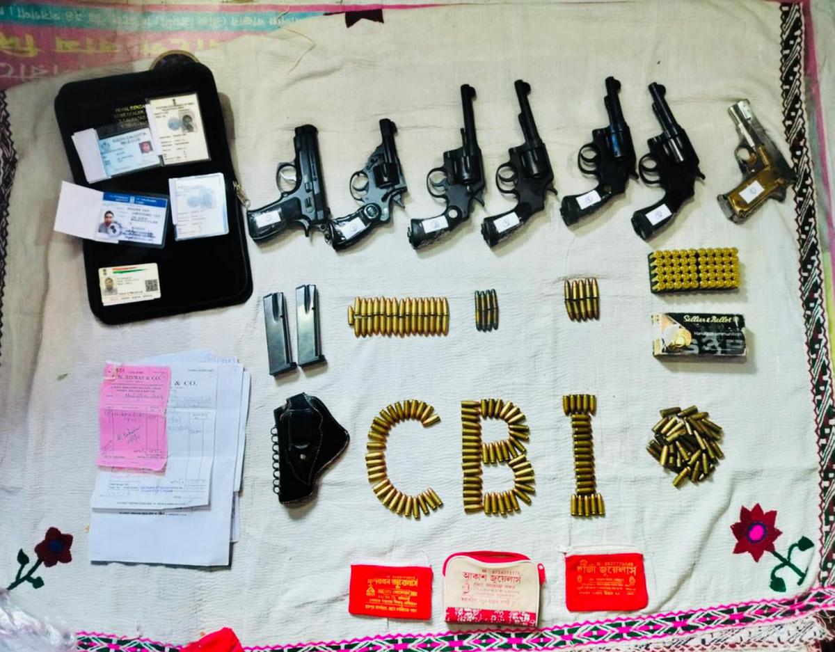 Cache of arms including foreign-made revolvers seized by CBI during searches in Sandeshkhali