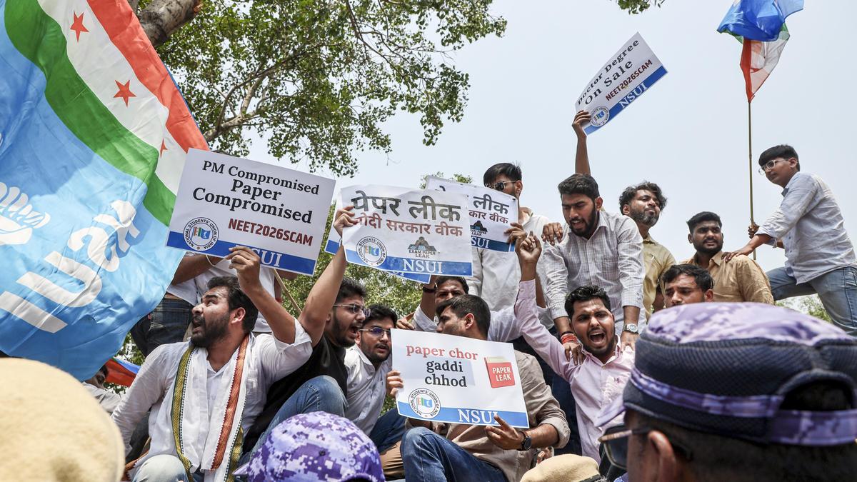 NSUI protests after NTA cancels NEET-UG 2026 over paper leak