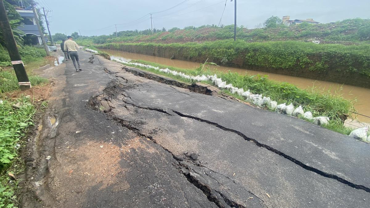 Portion of tar road leading to A.J. Engineering College collapses