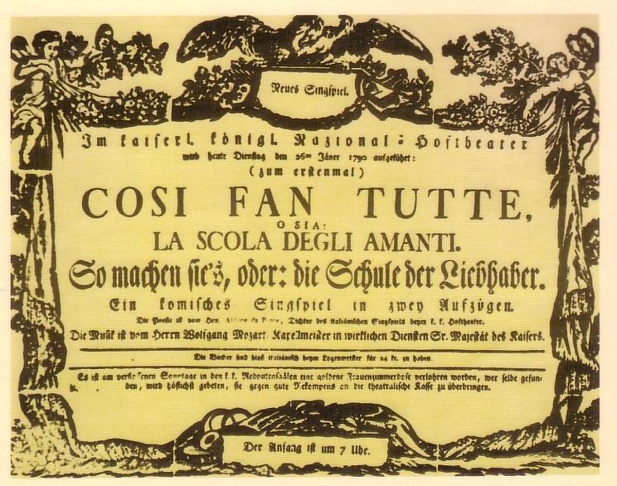 The poster that announced the first performance of “Cosi Fan Tutte”.