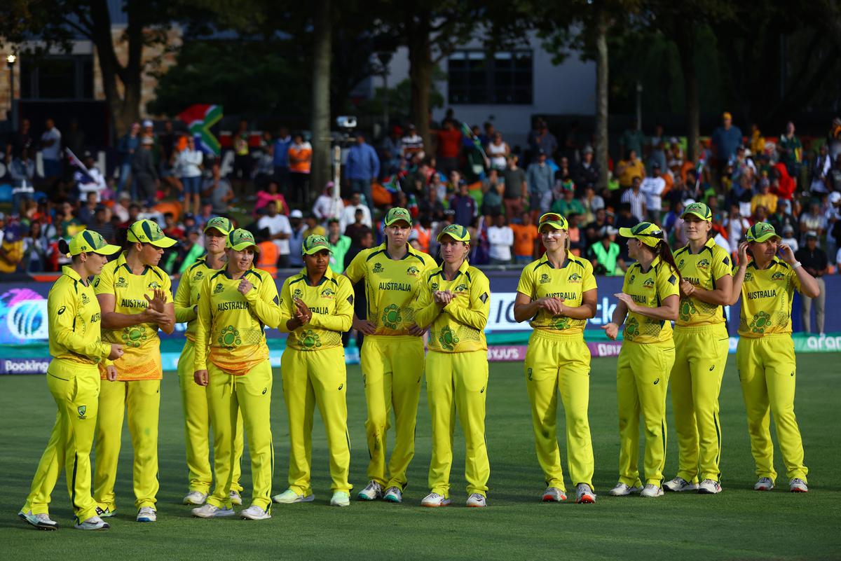 Australia women cricket players collect their medals.