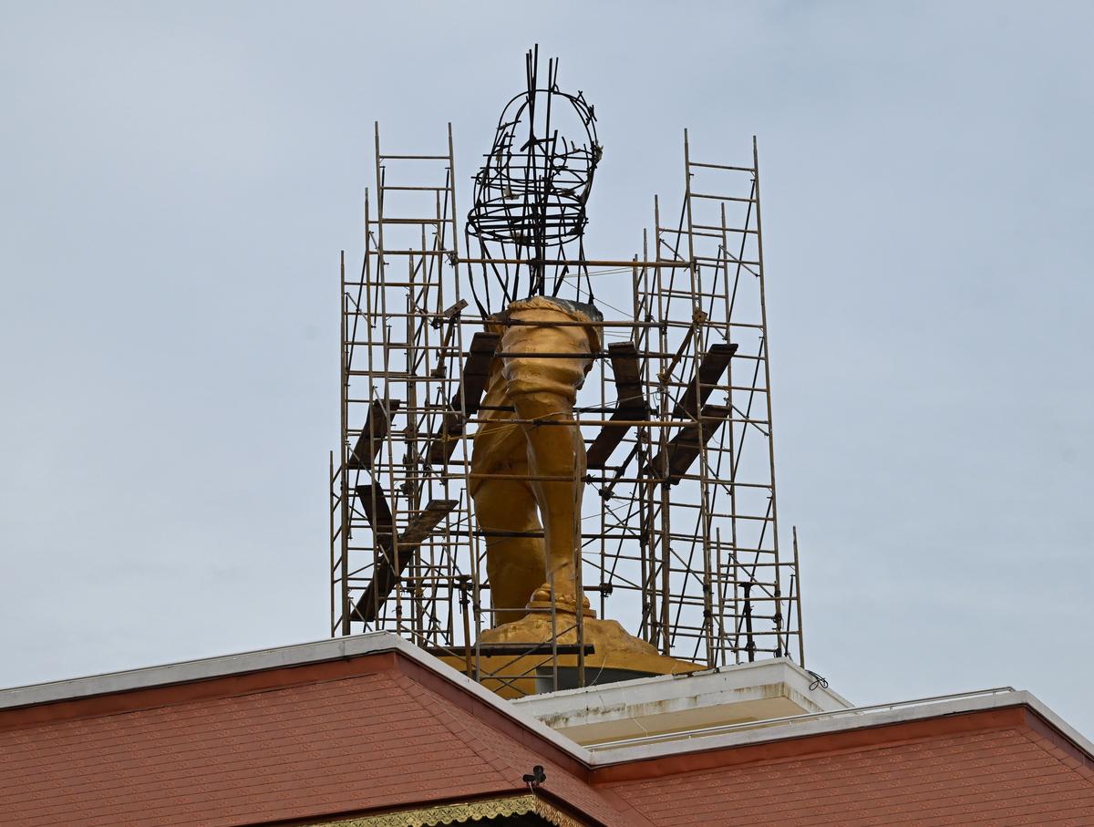 Only the lower part of the statue of Parashurama in Karkala taluk in Udupi district is standing today as the upper half has been demolished for strengthening. 