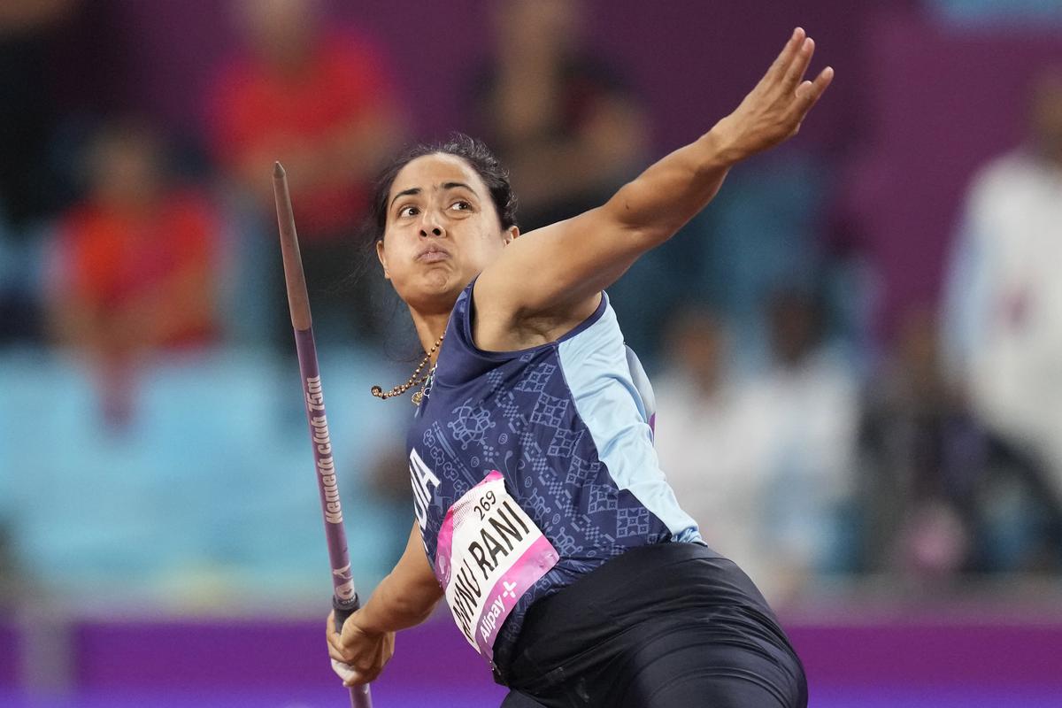 Annu Rani competes during the women’s javelin throw final at the Hangzhou Asian Games, on October 3, 2023.
