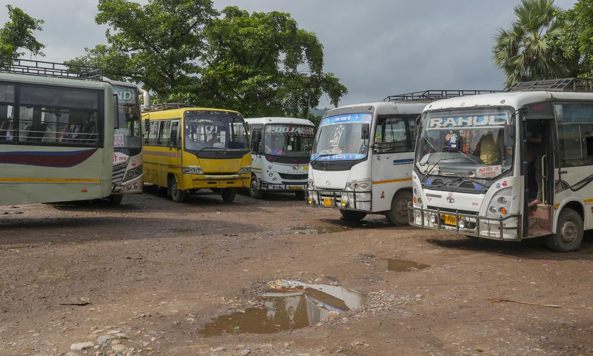Buses parked at a stand after BJP supporters called for ‘Bihar bandh’, in Rajgir on September 4, 2025. Buses parked at a stand after BJP supporters called for ‘Bihar bandh’, in Rajgir on September 4, 2025.