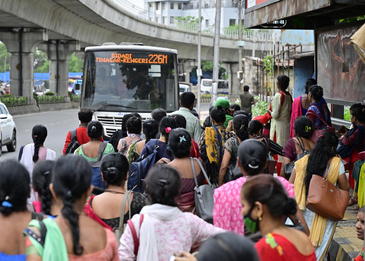 According to Transport Department data, daily ridership increased from 93.46 lakh to 116.63 lakh passengers, adding 23.17 lakh daily commuters, since the introduction of the Shakti scheme by the Siddaramaiah-led Congress government. File Photo According to Transport Department data, daily ridership increased from 93.46 lakh to 116.63 lakh passengers, adding 23.17 lakh daily commuters, since the introduction of the Shakti scheme by the Siddaramaiah-led Congress government. File Photo