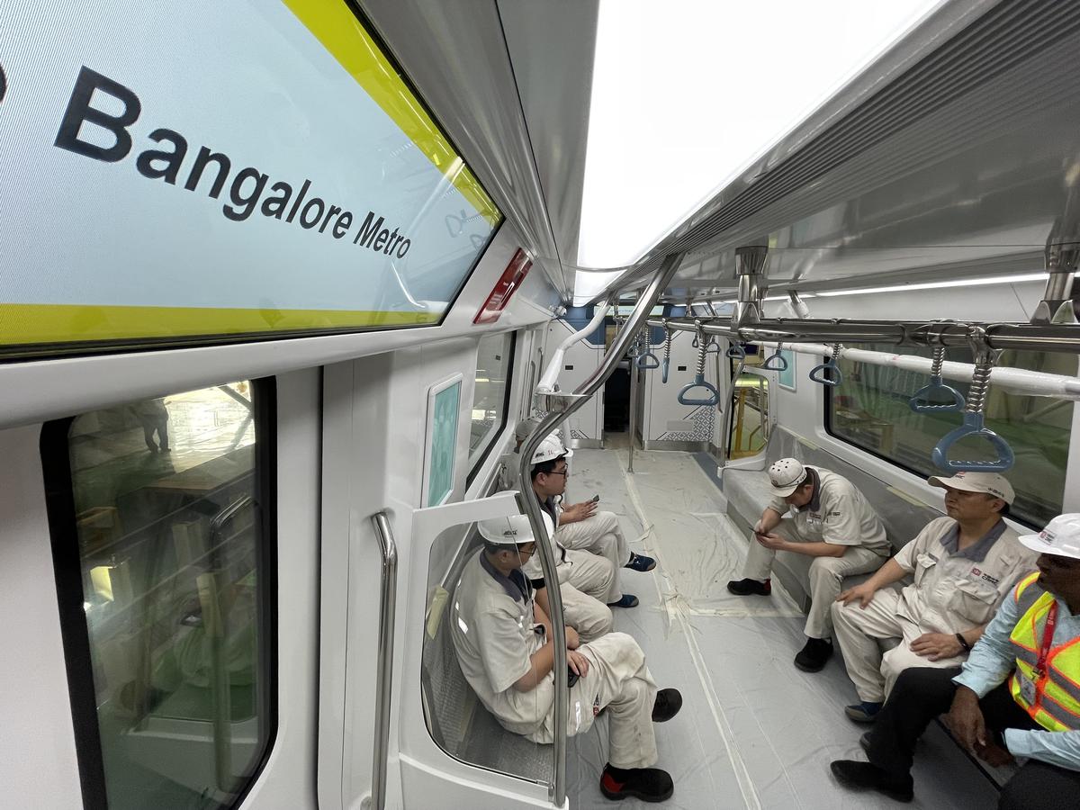 The first set of prototype six coach metro train on Namma Metro Yellow Line.