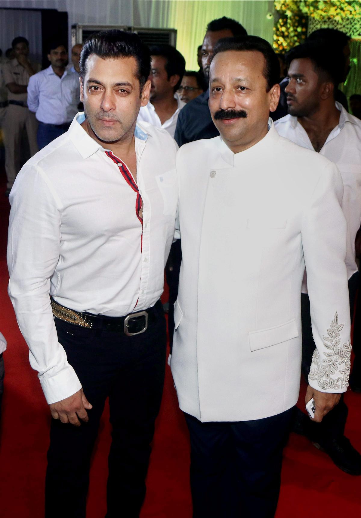 In this June 24, 2017 file photo, then Congress leader Baba Siddique with actor Salman Khan during the former’s Iftar Party, in Mumbai. NCP leader and former Maharashtra minister Baba Siddique died in hospital after being shot by three men in Mumbai’s Bandra East area on Saturday night, officials said.