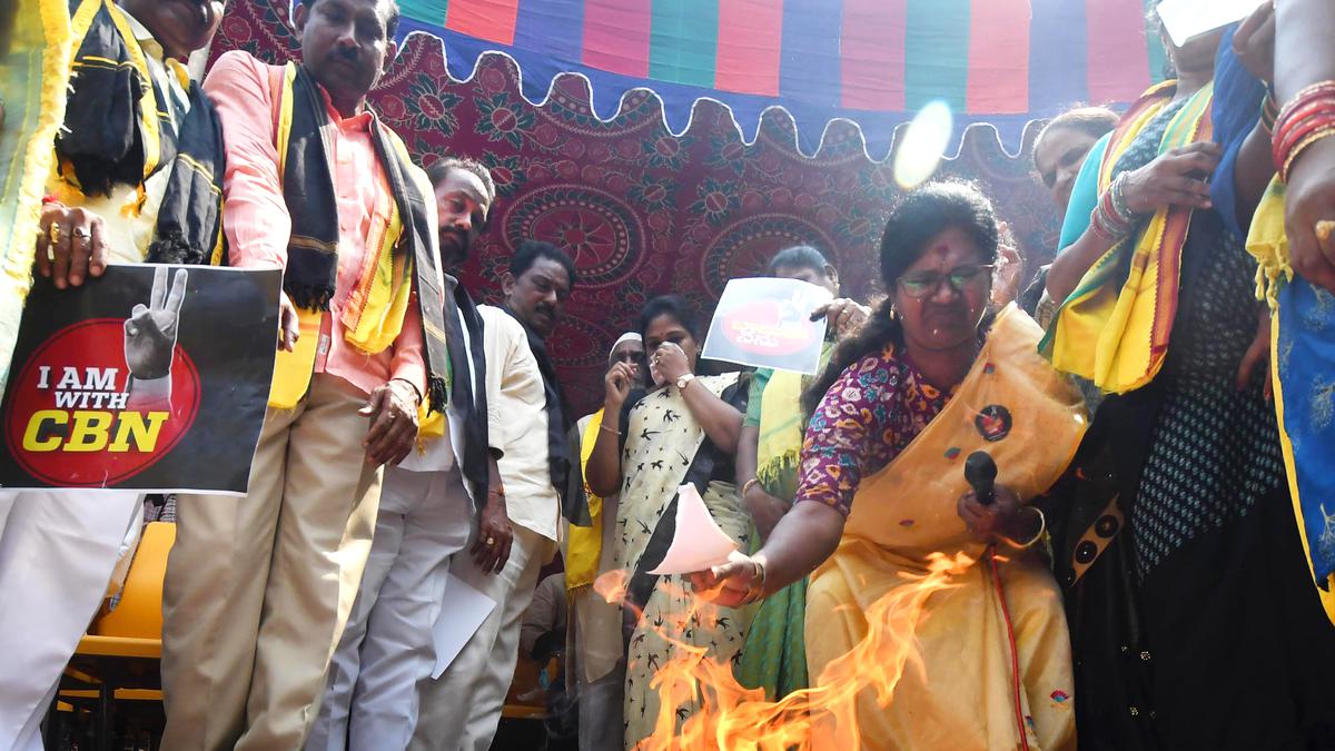 Telugu Desam Party Mahila wing members burn posters of Deputy CM Narayana  Swamy | Visakhapatnam News - The Hindu