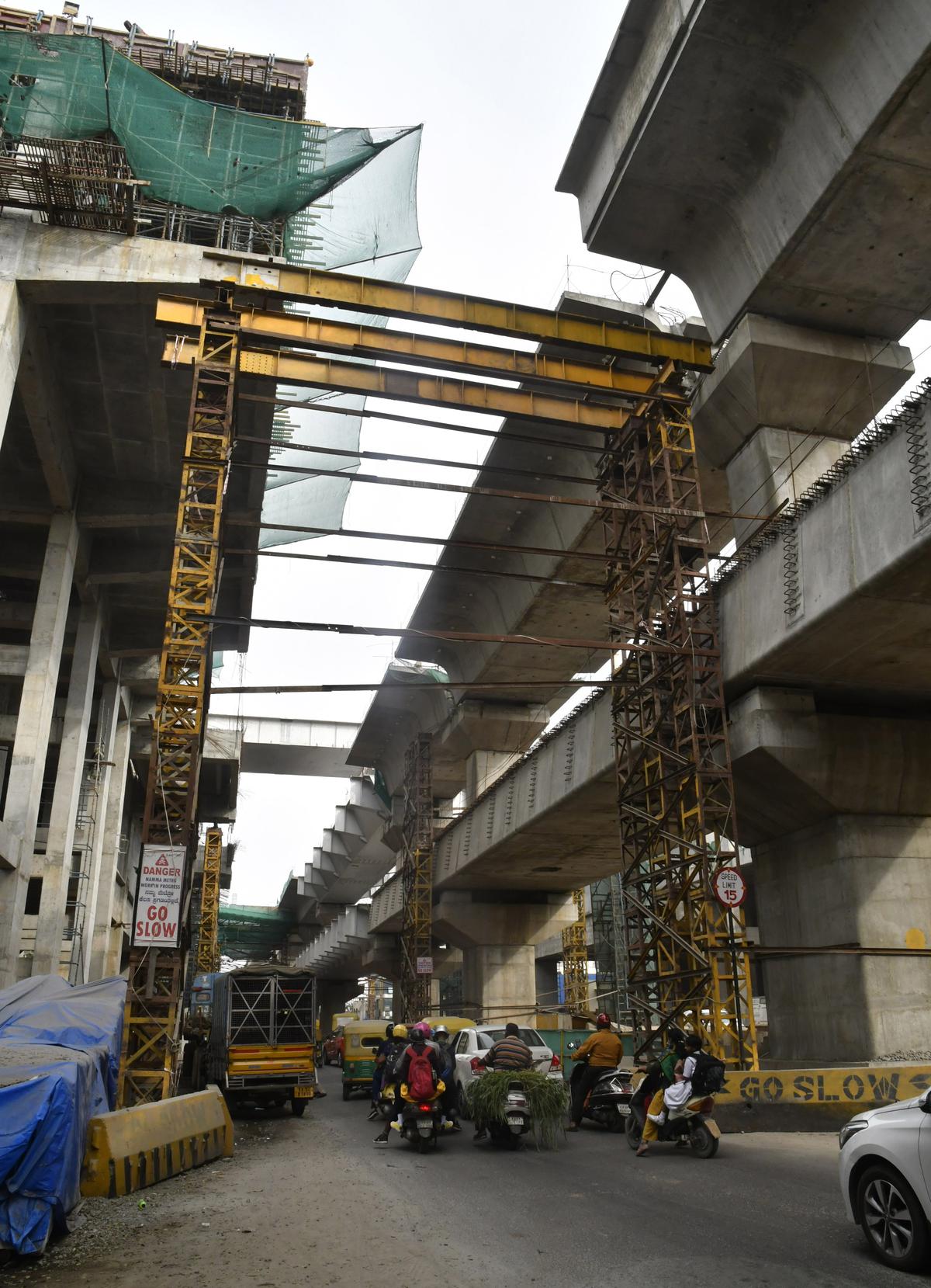 Metro work in progress near Jayadeva hospital junction in Bengaluru