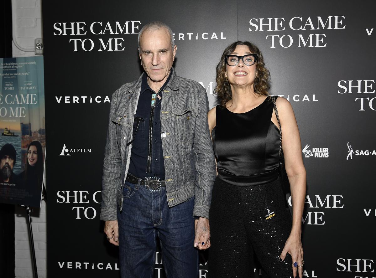 FILE - Writer-director Rebecca Miller, right, and husband Daniel Day-Lewis attend a special screening of “She Came to Me” at Metrograph, Oct. 3, 2023, in New York.