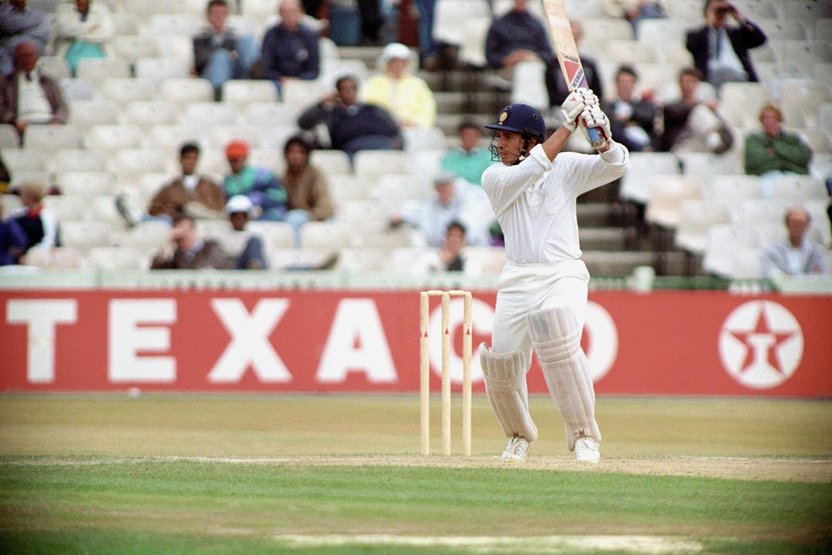 Sachin Tendulkar en route his maiden Test hundred at Old Trafford in 1990. Sachin Tendulkar en route his maiden Test hundred at Old Trafford in 1990.