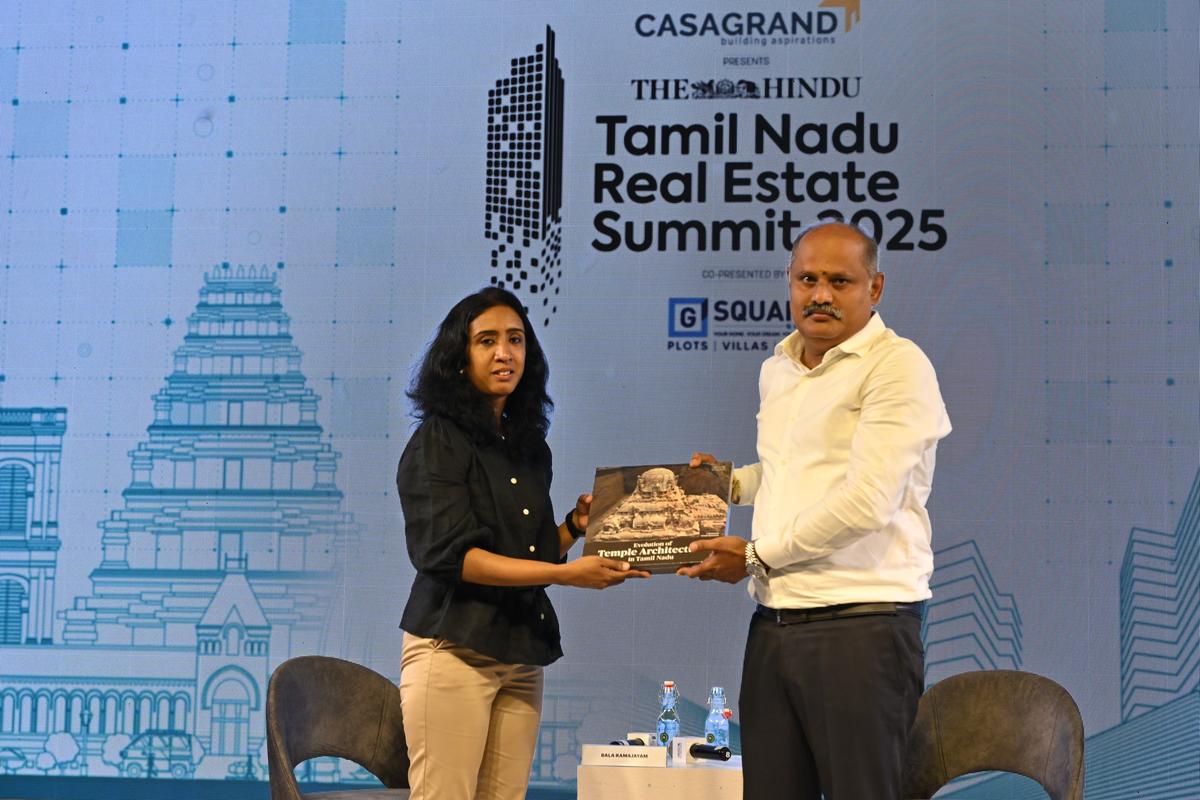 Bala Ramajayam, Managing Director of G Square Group during a fireside chat moderated by Sangeetha Kandavel, Senior Assistant Editor of The Hindu, at The Hindu Tamil Nadu Real Estate Summit 2025 in Chennai on August 5, 2025