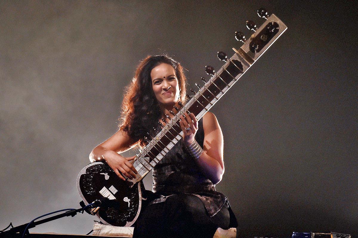 Chennai:Sitar player and composer Anoushka Shankar performs during a concert in Chennai on Friday night. PTI Photo (PTI12_3_2016_000080a)