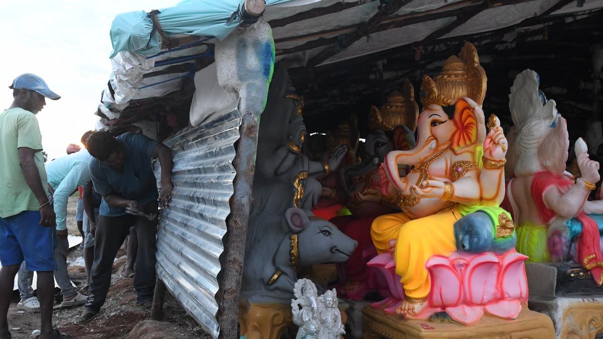 Officials seal work shop with 262 plaster of paris Vinayaka idols sealed