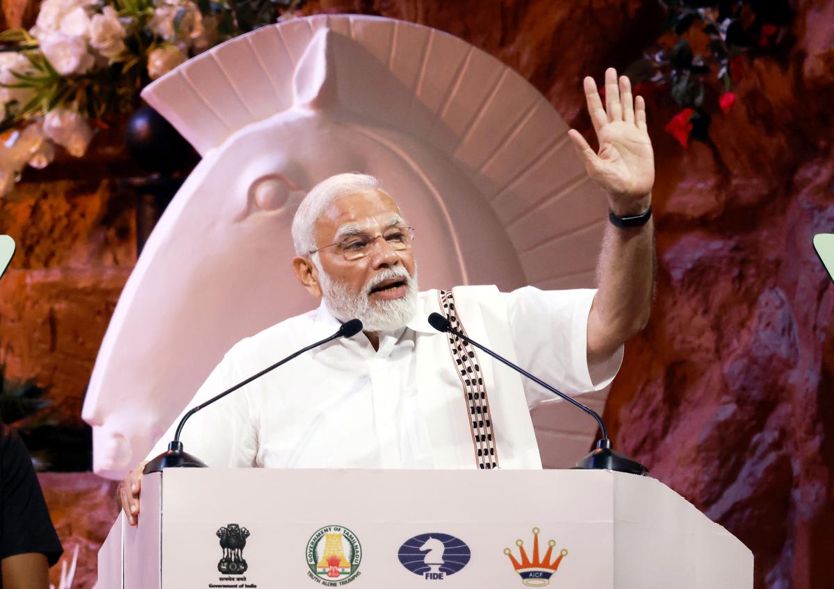 Prime Minister Narendra Modi speaks during the opening ceremony of the 44th Chess Olympiad in Chennai on July 28, 2022