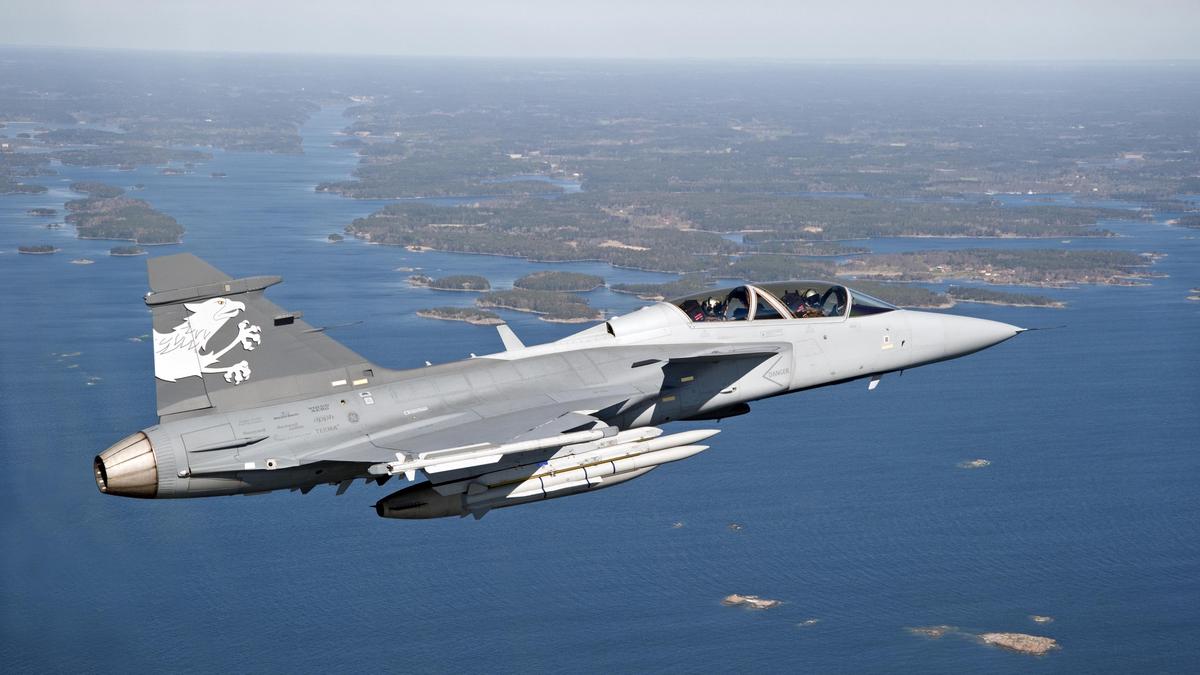 Saab showcases Gripen E aircraft which will be on display during Aero India 2025