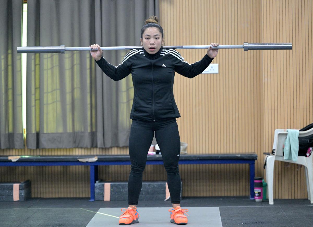 Weightlifter Mirabai Chanu in training at Netaji Subhas National Institute of Sports in Patiala, Punjab.