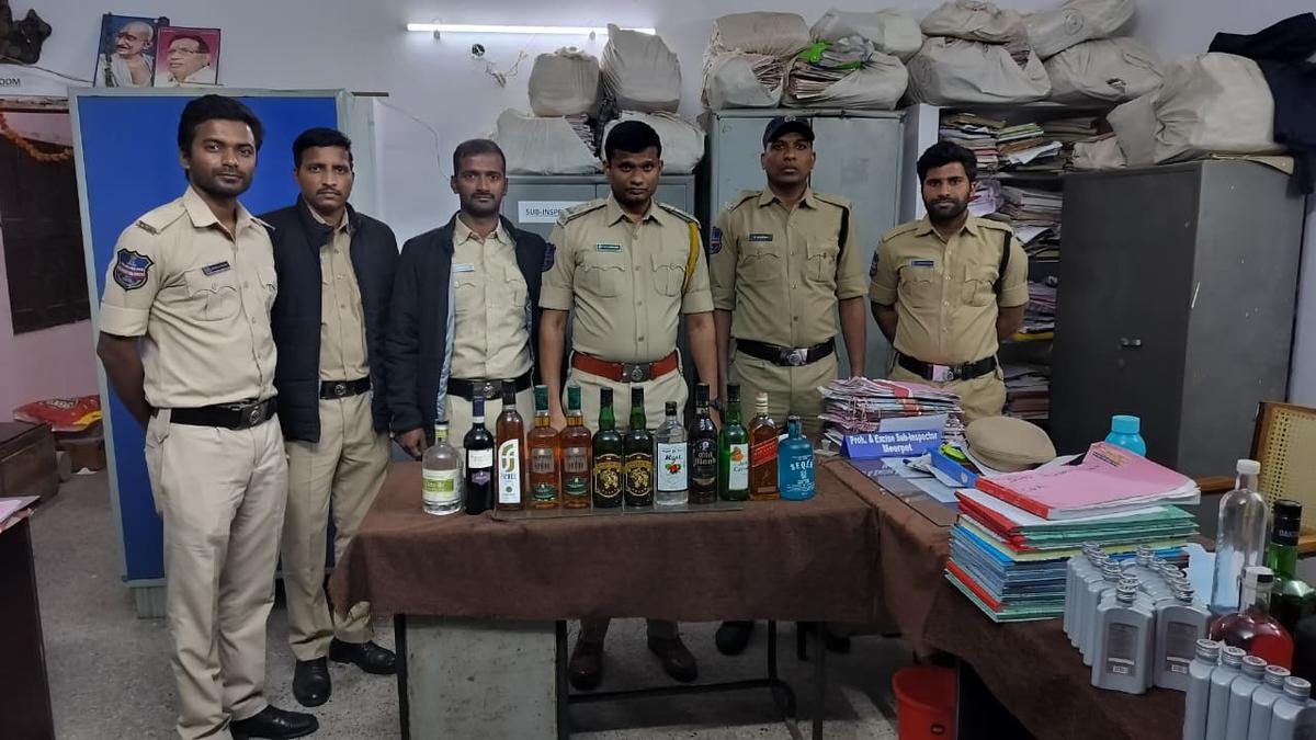 The STF-A team which seized 38 bottles of non-duty paid liquor that had been brought into Hyderabad on flights from Goa and Delhi.