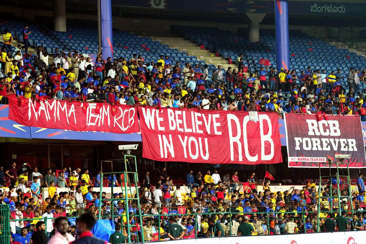 Royal Challengers Bengaluru fans celebrate after Bengaluru won the Indian Premier League (IPL) 2024 cricket match against Chennai Super Kings, at M. Chinnaswamy Stadium in Bengaluru, Saturday, May 18, 2024. 