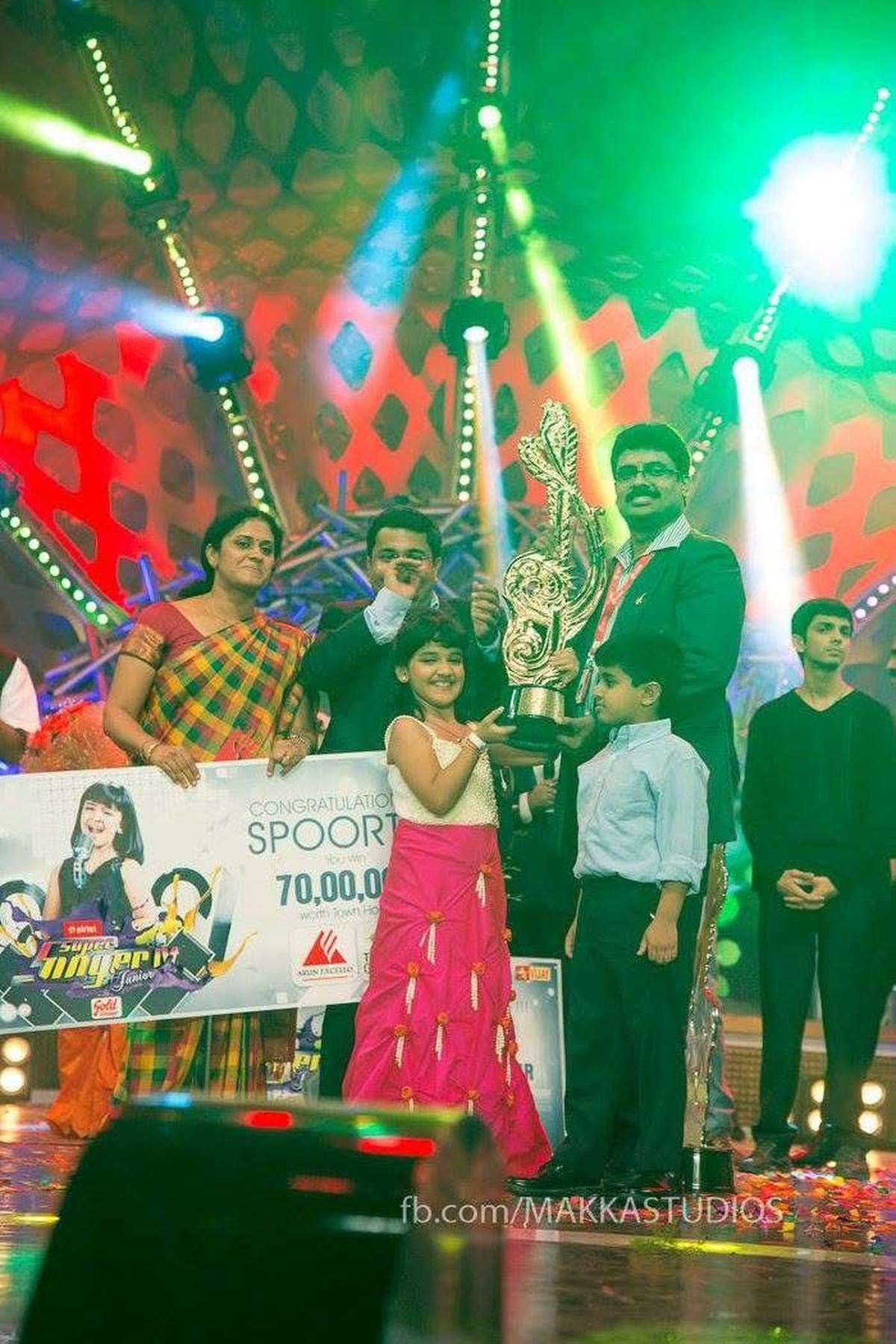 9-year-old Spoorthi Rao winning Airtel Super Singer Season 4. 9-year-old Spoorthi Rao winning Airtel Super Singer Season 4.
