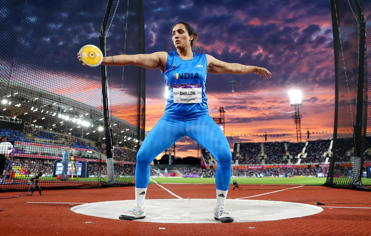 Navjeet Kaur Dhillon of Team India competes during the Women’s Discus Throw Final on day five of the Birmingham 2022 Commonwealth Games at Alexander Stadium on August 02, 2022 in Birmingham, England. 