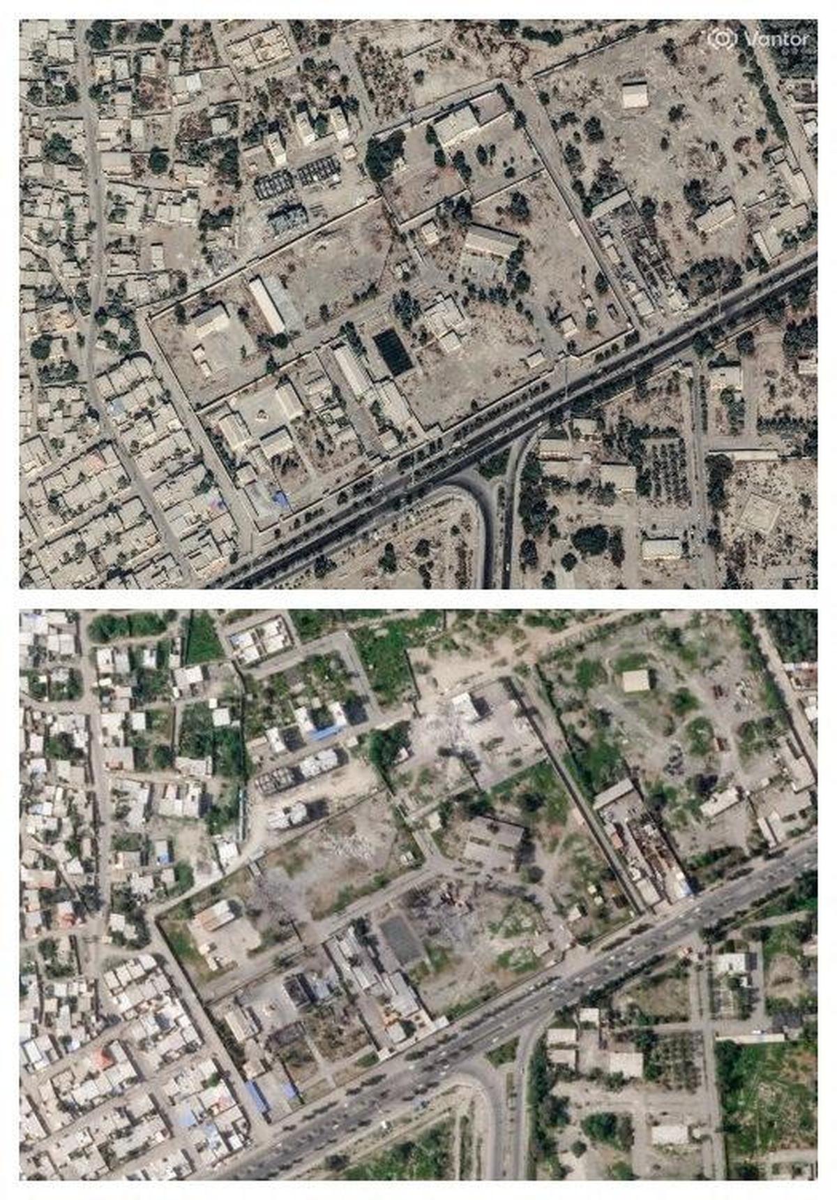 A combination of satellite images shows the Shajareh Tayyebeh girls' school in Minab, Iran, before (above) and after being struck amid the U.S.-Israeli conflict with Iran, December 1, 2025 (above) and March 4, 2026. Vantor and 2026 Photo: Planet Labs PBC/Handout via Reuters
