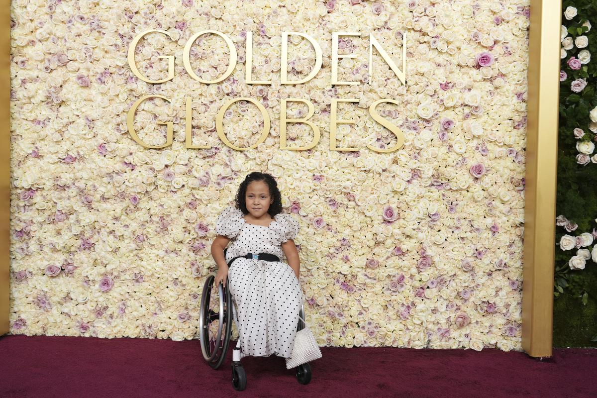 Cesily Collette Taylor arrives at the 82nd Golden Globes on Sunday, Jan. 5, 2025, at the Beverly Hilton in Beverly Hills, Calif. (Photo by Jordan Strauss/Invision/AP)