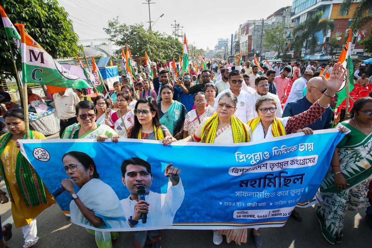 Trinamool Congress holds rally in Agartala; Mahua Moitra slams BJP