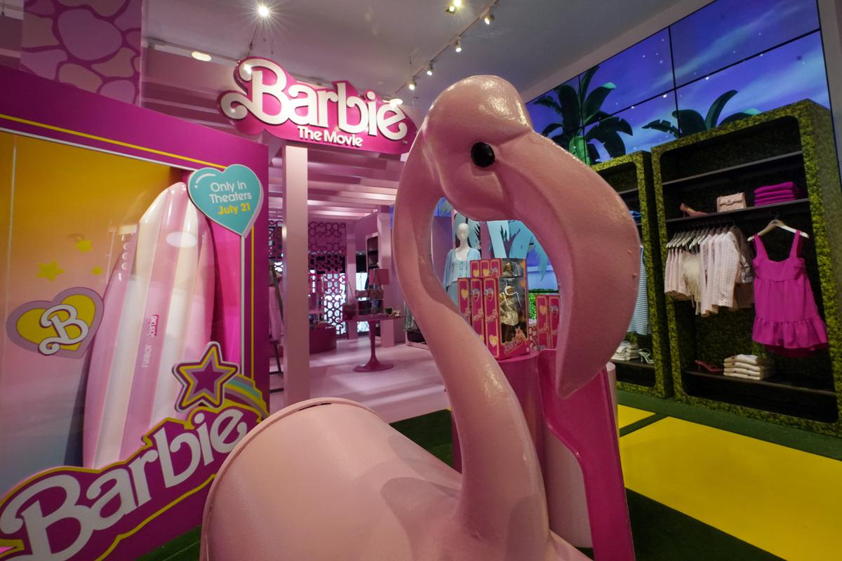 Barbie-themed merchandise is displayed in New York on July 20, 2023.