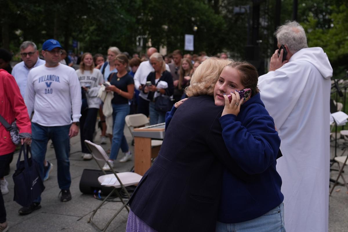 People react at the Villanova University campus. People react at the Villanova University campus.
