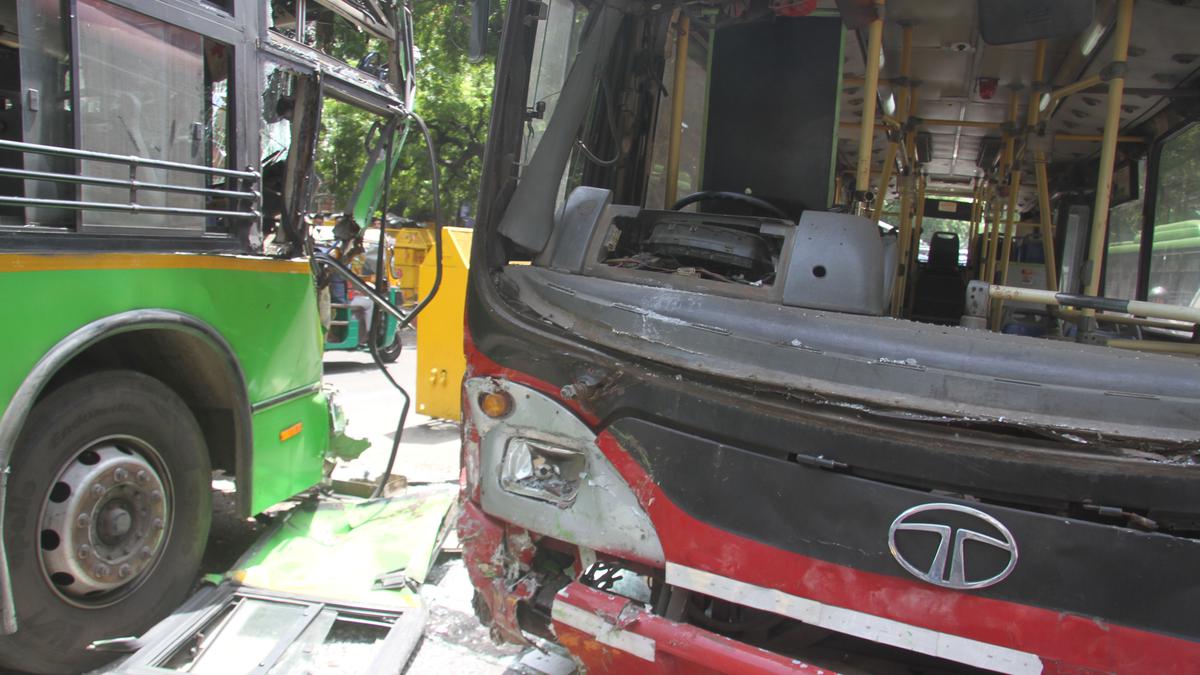 Six injured in collision of two DTC buses at Sansad Marg