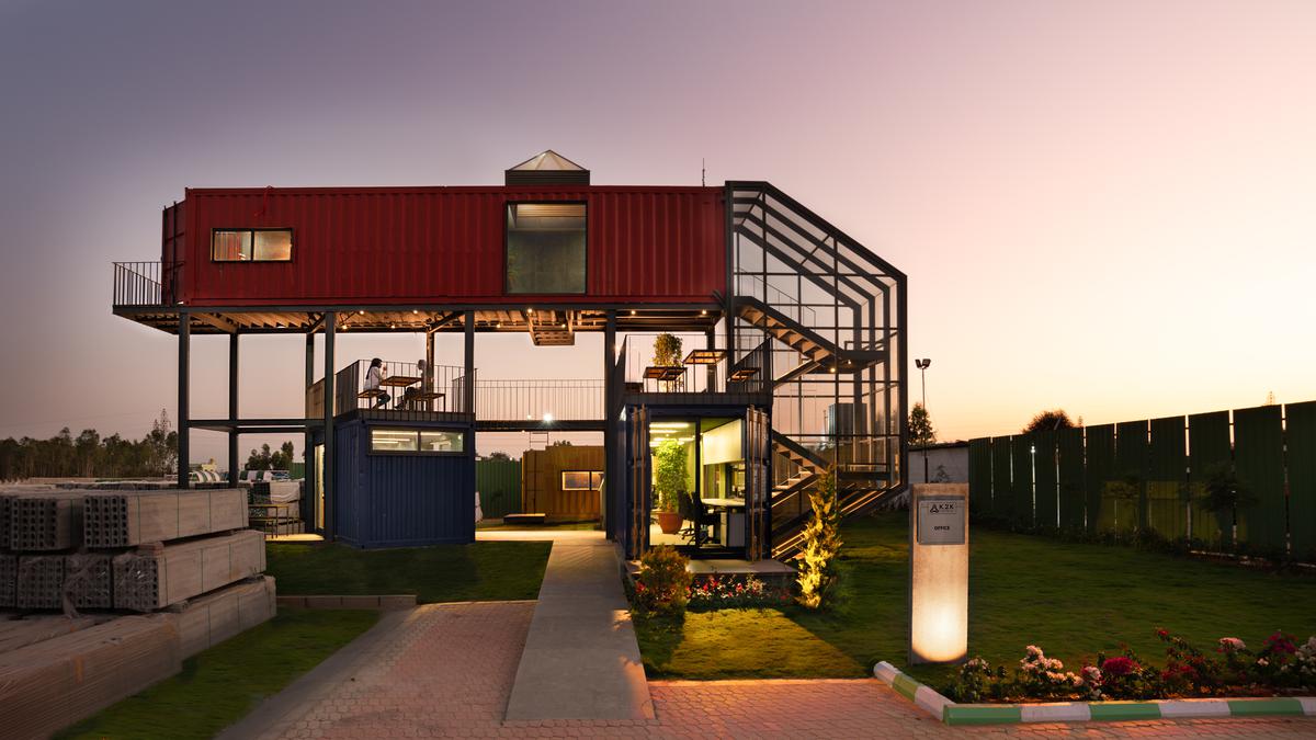 How the container is shaped into an office with a place to relax too. 
