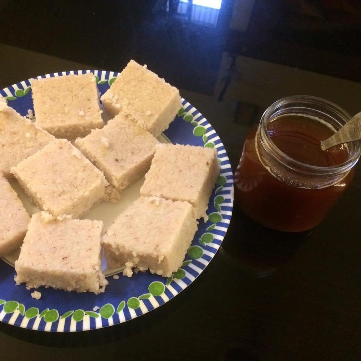 Vishu katta served with jaggery syrup