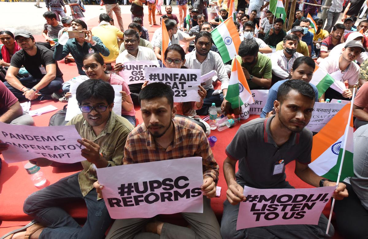 Union Public Service Commission (UPSC) aspirants staged a protest against the unfair Civil Services Aptitude Test (CSAT), demanding cut-off for the CSAT exam, at Jantar Mantar, New Delhi.
