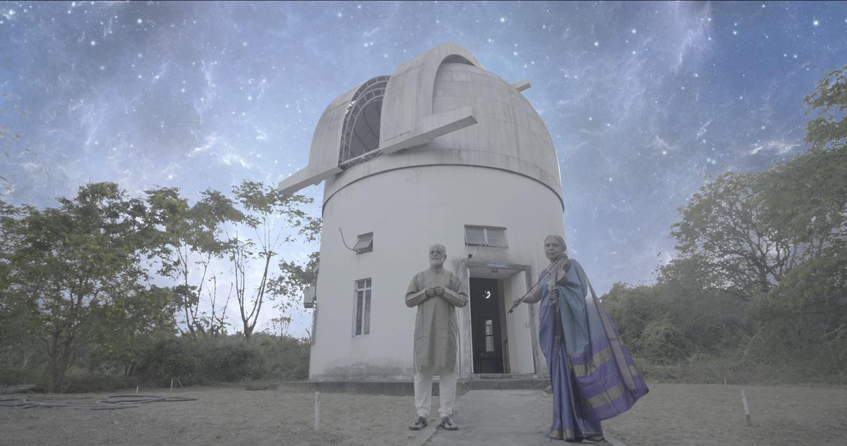 A still from documentary Yanam on the violin featuring Dr. Radhakrishnan, former Chairman of ISRO and Dr. Annapurni Subramaniam, Director of the Indian Institute of Astrophysics