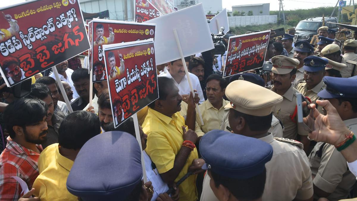 TDP leaders stage protest outside A.P. Legislature Complex