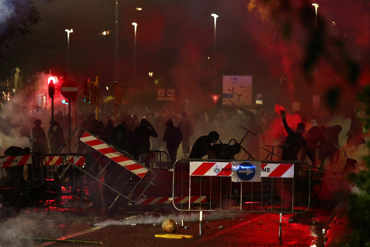 Protesters rally against the Israeli national team in Udine, Italy