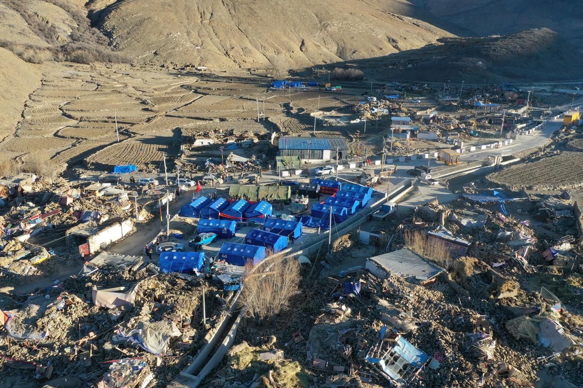 A drone view shows makeshift tents for quake-affected residents following the earthquake that struck Tingri county, in Shigatse, Tibet Autonomous Region, China on January 8, 2025. 