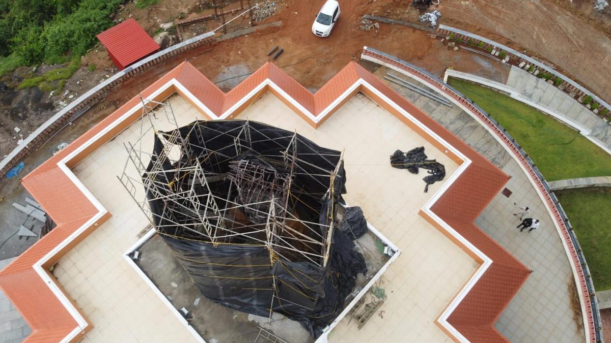 Top half portion of Parashurama Statue in Karkala removed for strengthening work